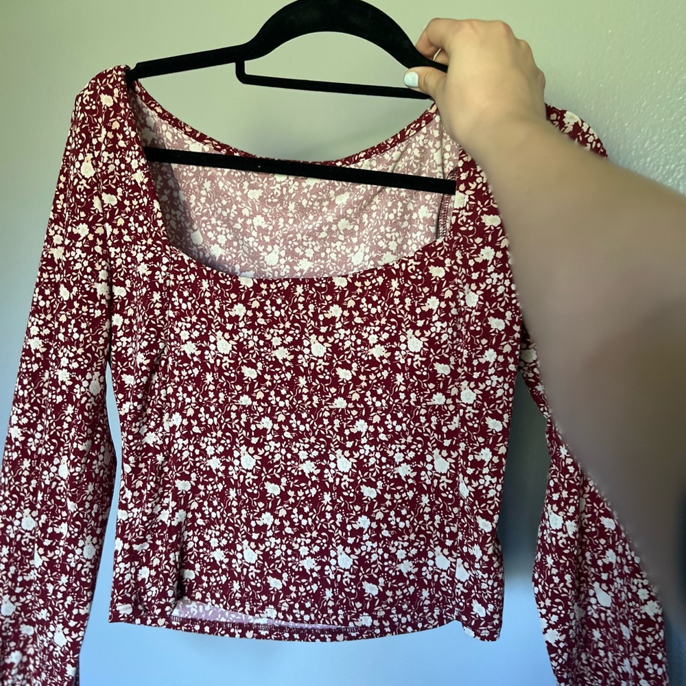 Lush Red Fitted Smocked Long Sleeve Blouse